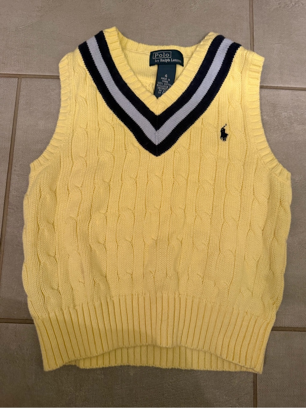 Polo Ralph Lauren yellow sweater vest with navy trim size 4T